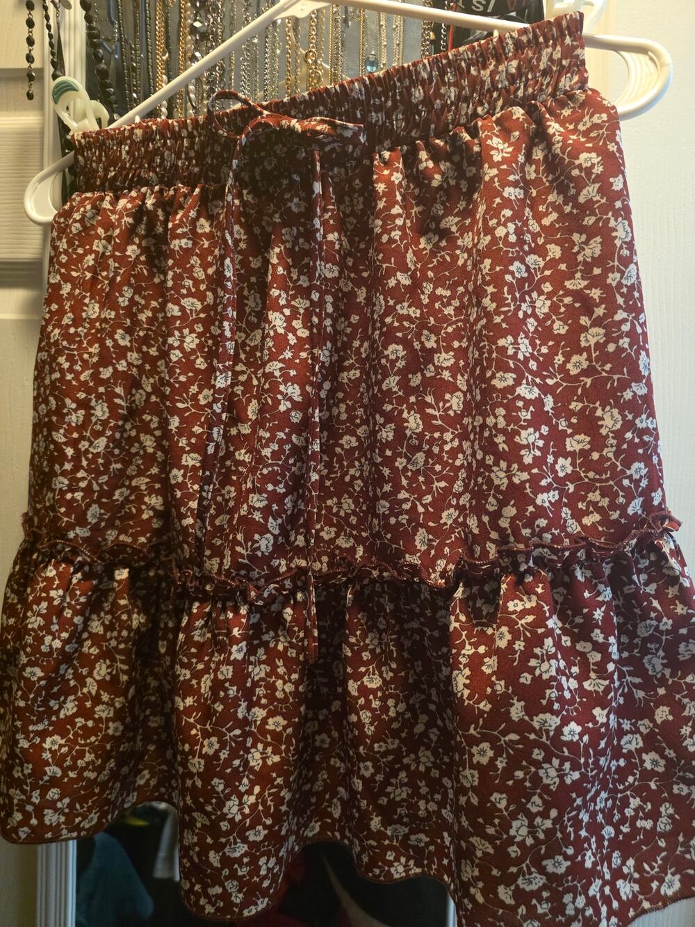 Cupshe Rust Ditsy Floral Smocked Ruffle Mini Skirt